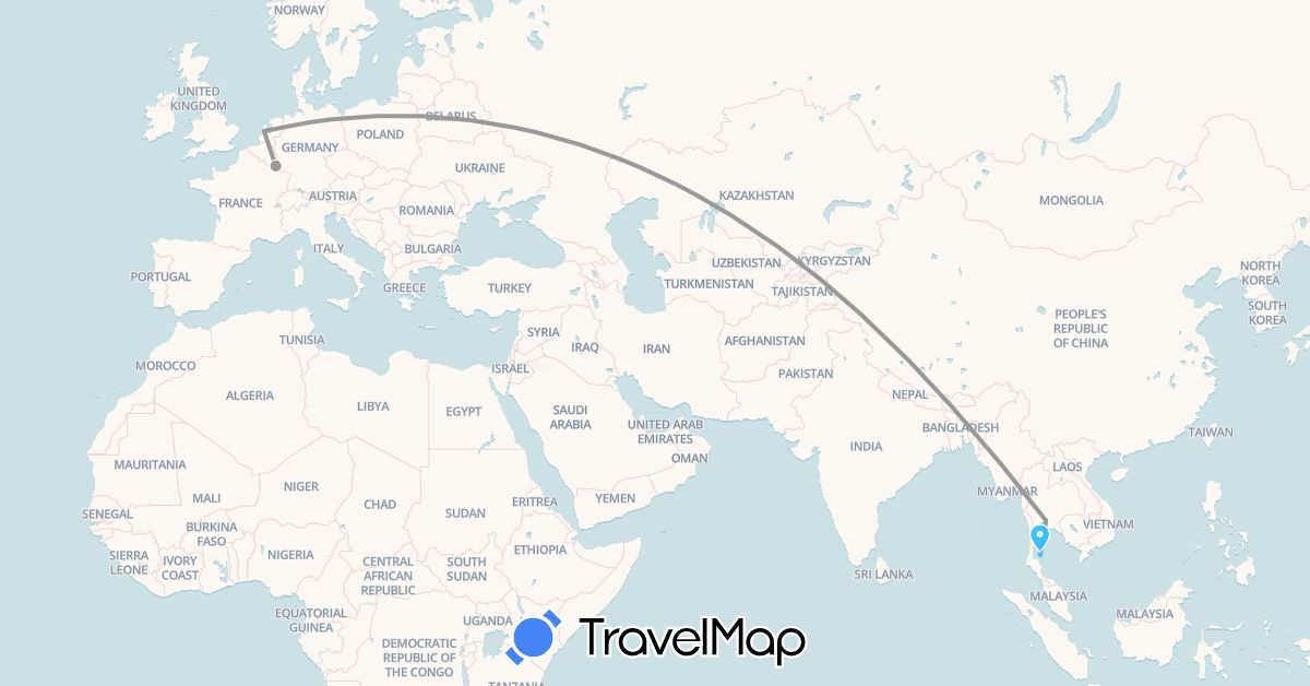 TravelMap itinerary: plane, boat in Luxembourg, Netherlands, Thailand (Asia, Europe)